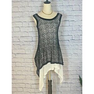 Ania.A Womens Tunic Size M Black/White Lace Asymmetrical Stretchy